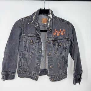 Levi Strauss Vintage 90s Skater Embroidered Painted Patch Cropped Denim Jacket